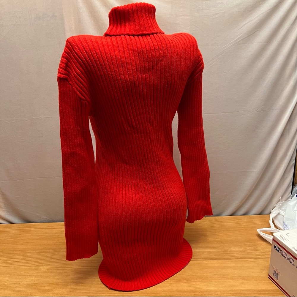 Forever 21 Red Ribbed Turtleneck Long Sleeve Bodycon Mini Sweater Dress XS NEW - Picture 2 of 7